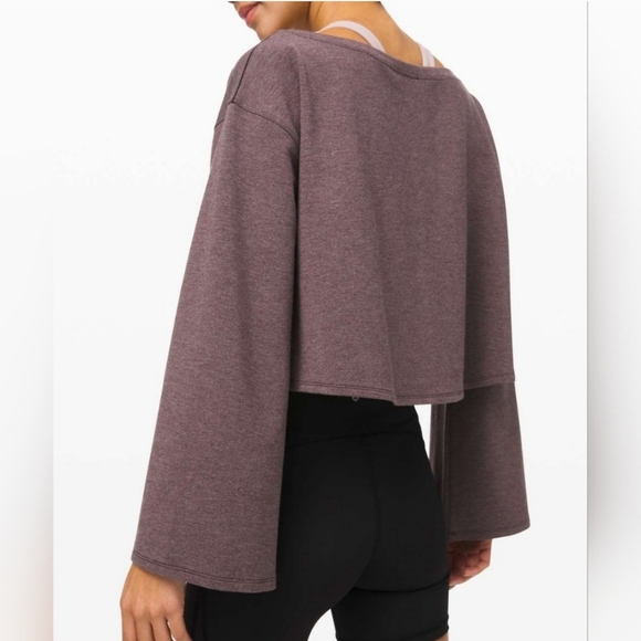 Lululemon Show Your Depth Long Sleeve Heathered Antique Bark Cropped Sweatshirt - Picture 3 of 11
